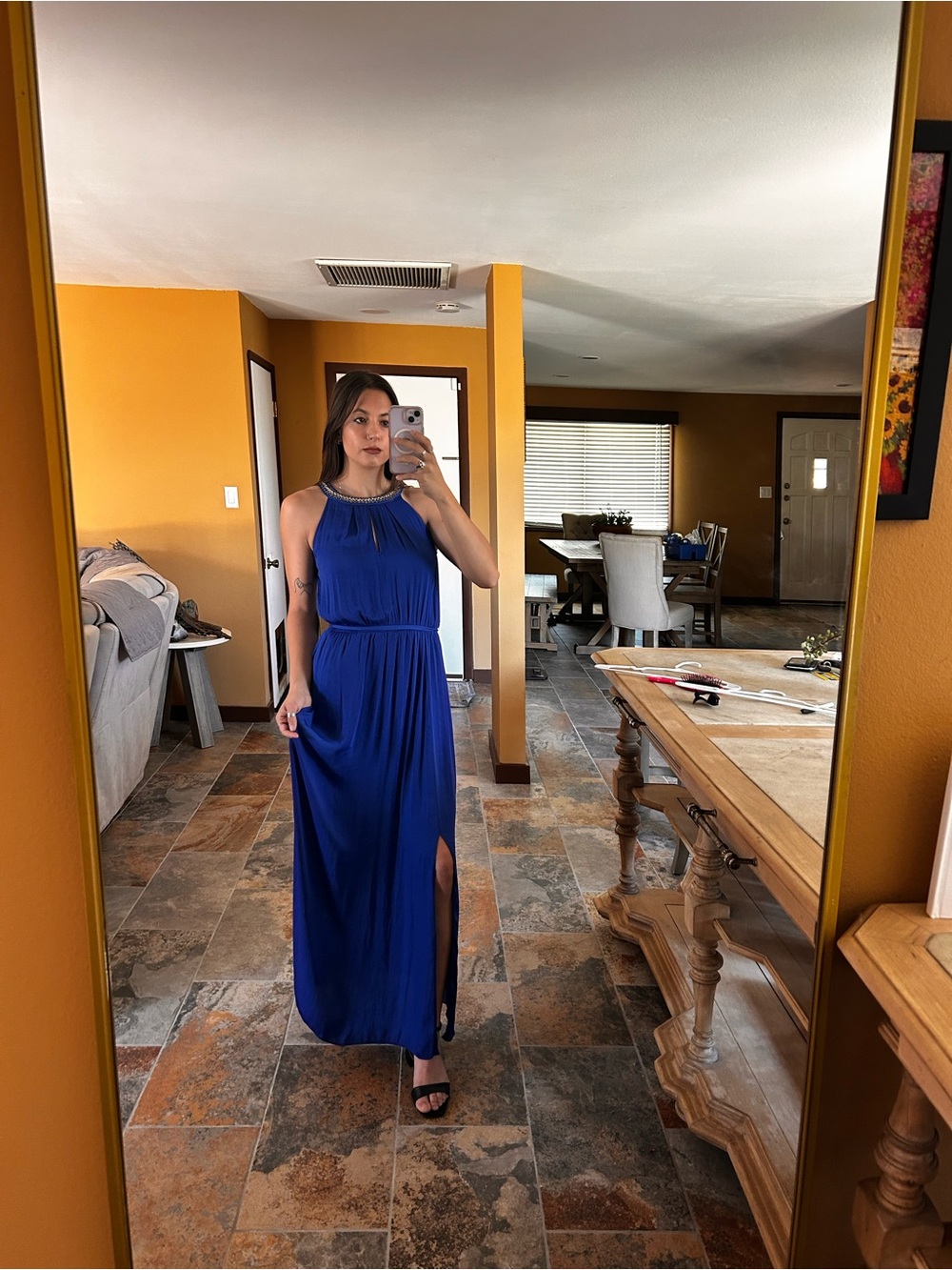 NWT Jennifer Lopez Size Small Royal Blue Halter Maxi Dress with Side Slit